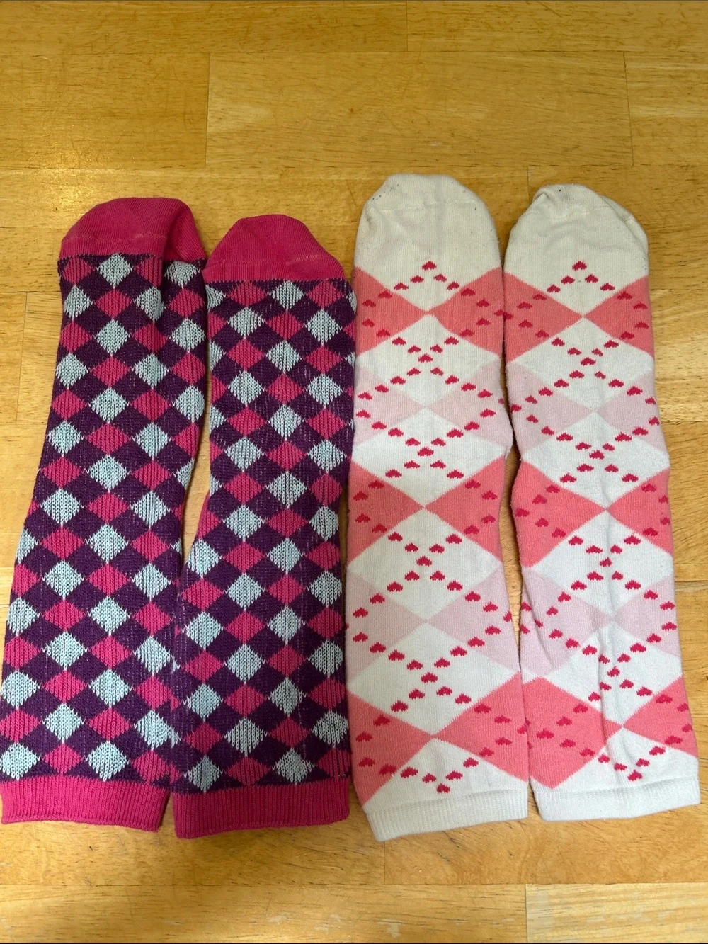 Richer Poorer Argyle Crew Socks - Pink, White & Purple (2 Pair)